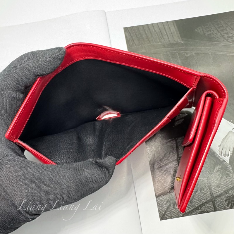 SAINT LAURENT YSL紅色牛皮三折短夾-8