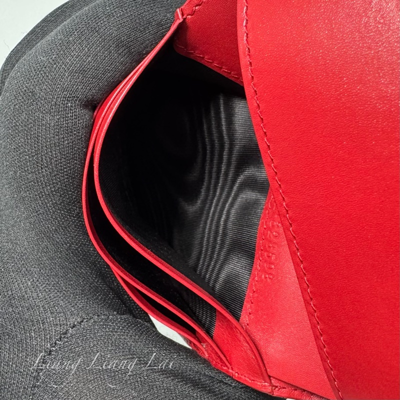 SAINT LAURENT YSL紅色牛皮三折短夾-9