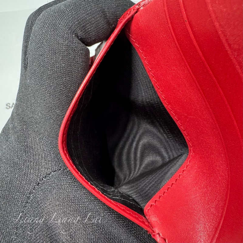 SAINT LAURENT YSL紅色牛皮三折短夾-10