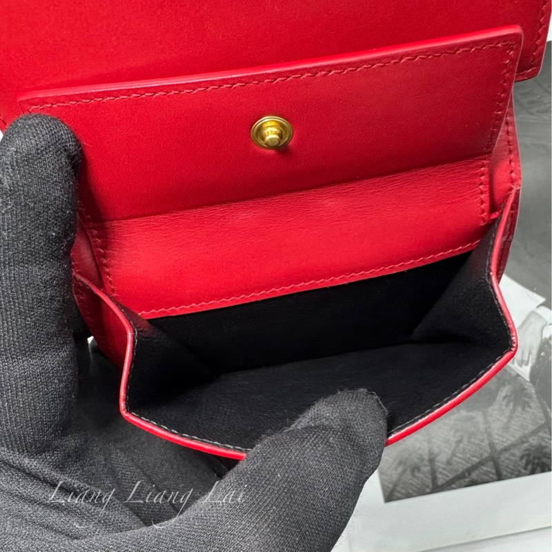 SAINT LAURENT YSL紅色牛皮三折短夾-13