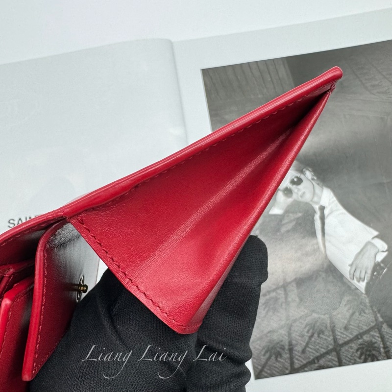 SAINT LAURENT YSL紅色牛皮三折短夾-14