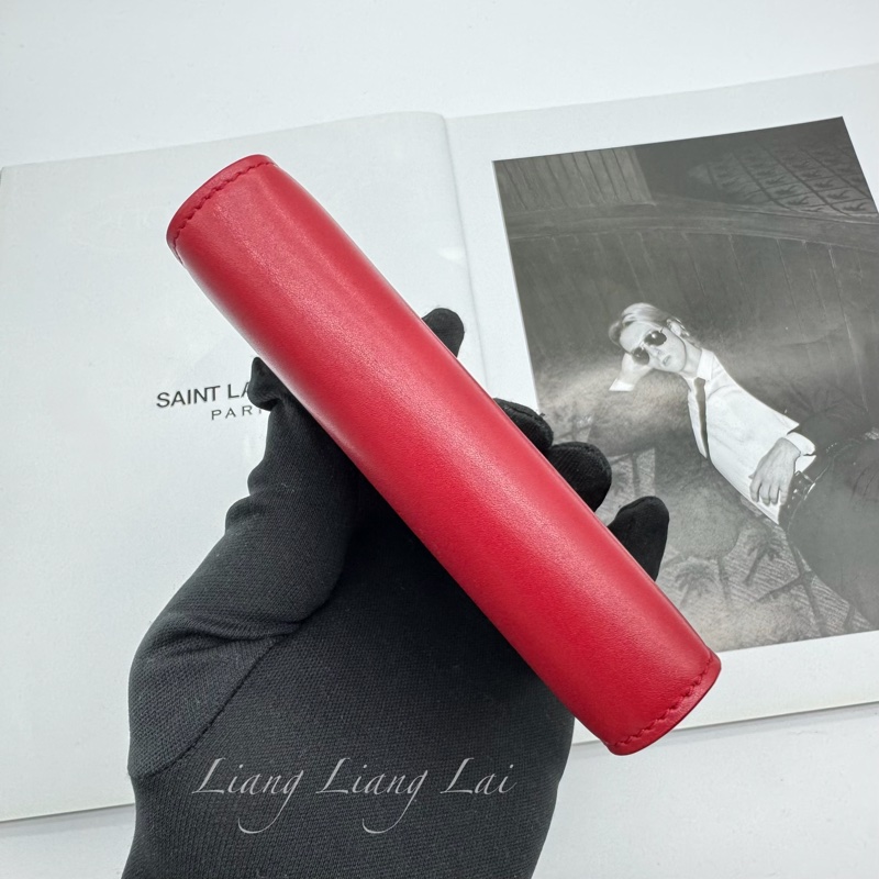 SAINT LAURENT YSL紅色牛皮三折短夾-18