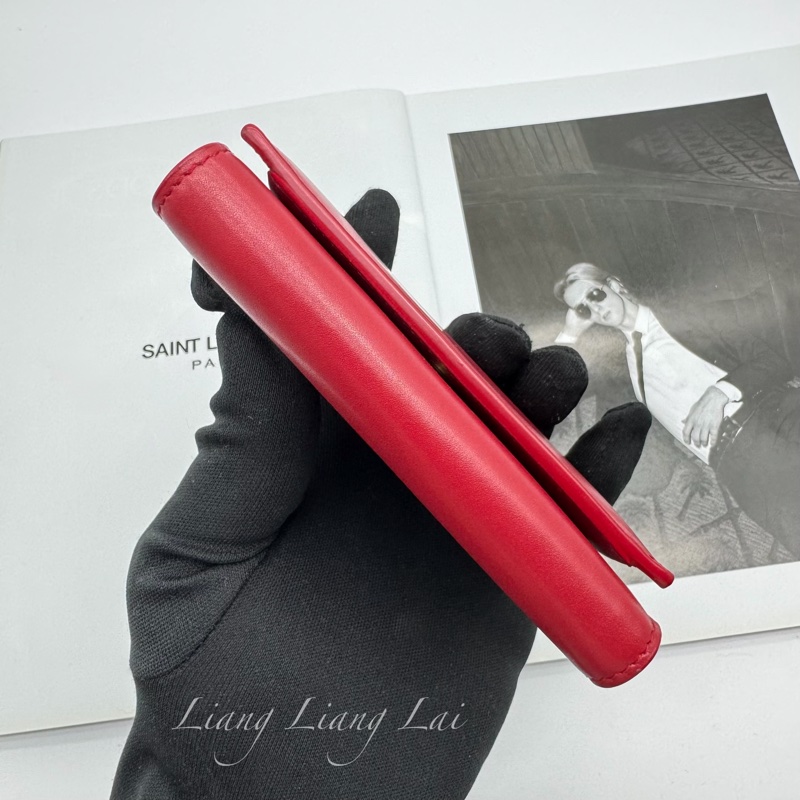 SAINT LAURENT YSL紅色牛皮三折短夾-19