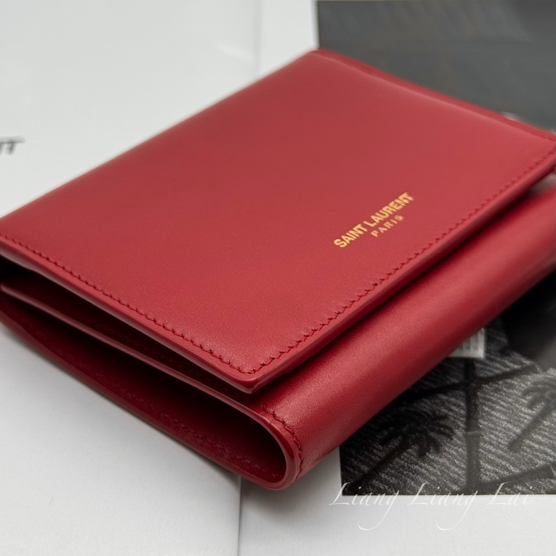 SAINT LAURENT YSL紅色牛皮三折短夾-22