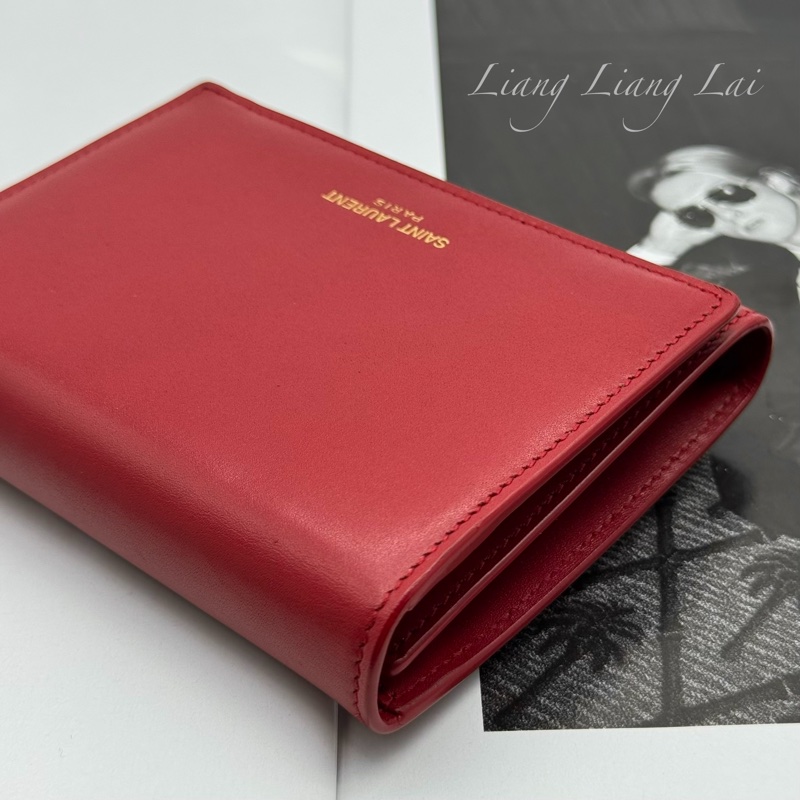 SAINT LAURENT YSL紅色牛皮三折短夾-23