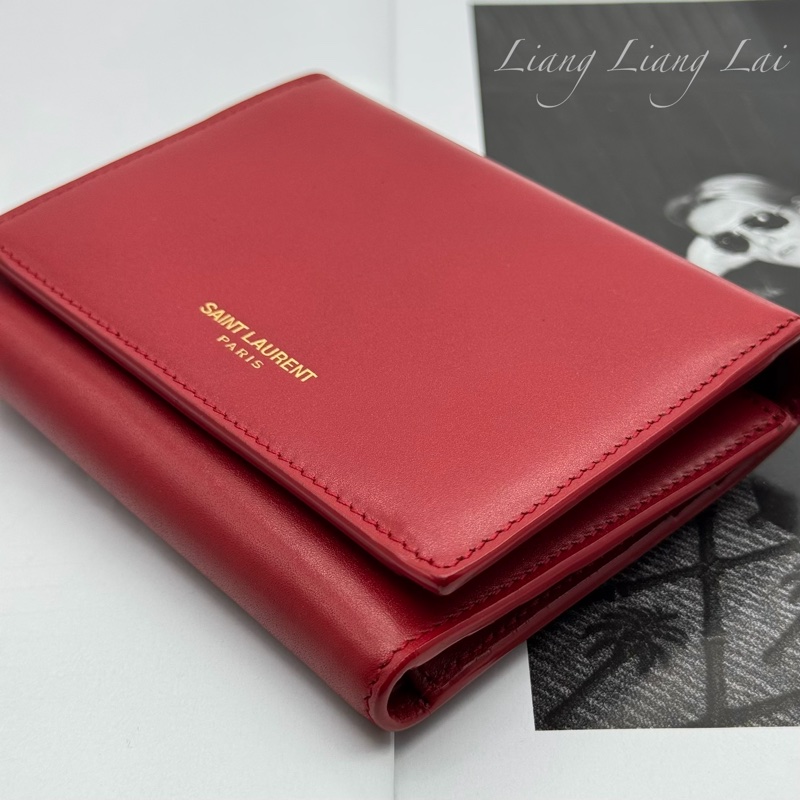 SAINT LAURENT YSL紅色牛皮三折短夾-24