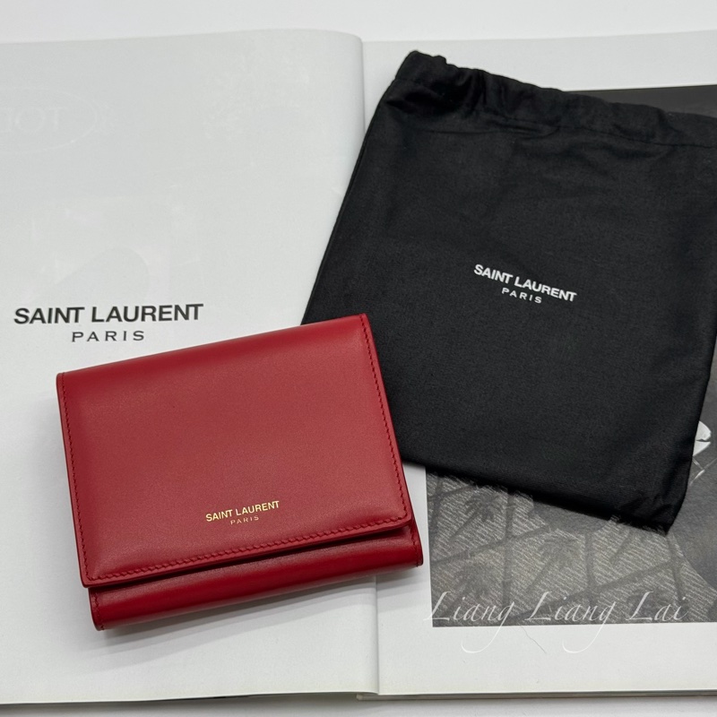 SAINT LAURENT YSL紅色牛皮三折短夾-26