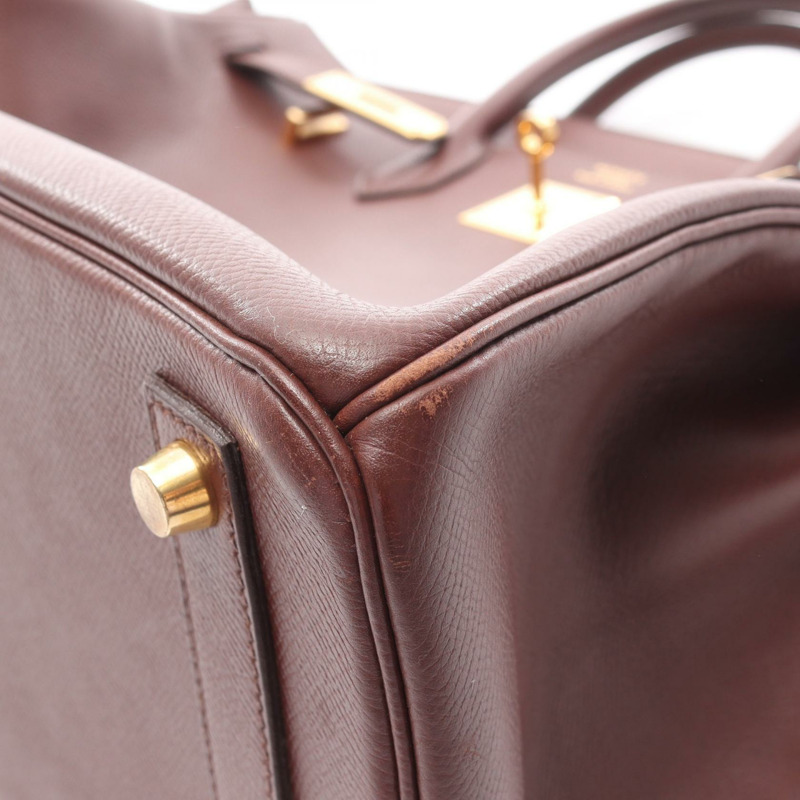HERMES Haut a courroies 32 手提包 Z Courchevel Marron fonce GHW 二手 女式-6