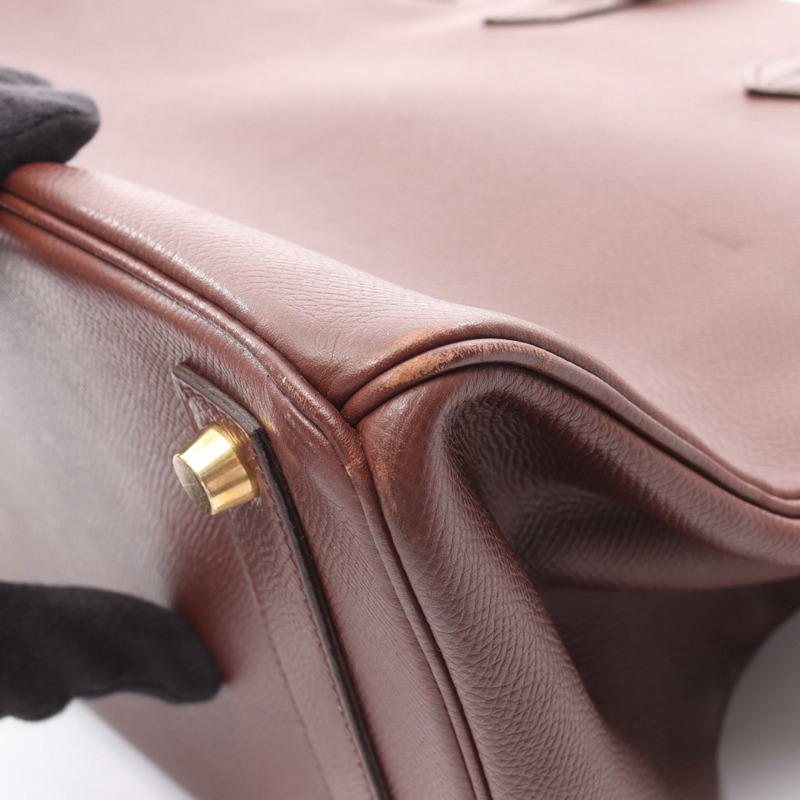HERMES Haut a courroies 32 手提包 Z Courchevel Marron fonce GHW 二手 女式-8