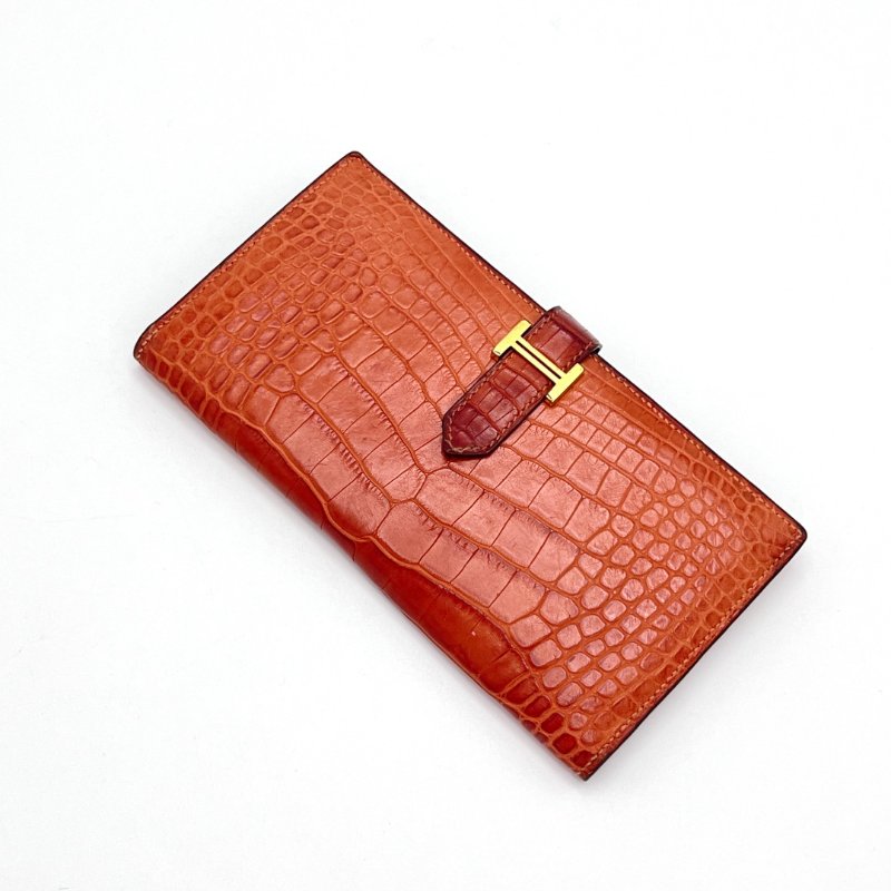 HERMES bearn摺疊開合鱷魚皮錢包 17.5*9*1 98新配件盒子-2