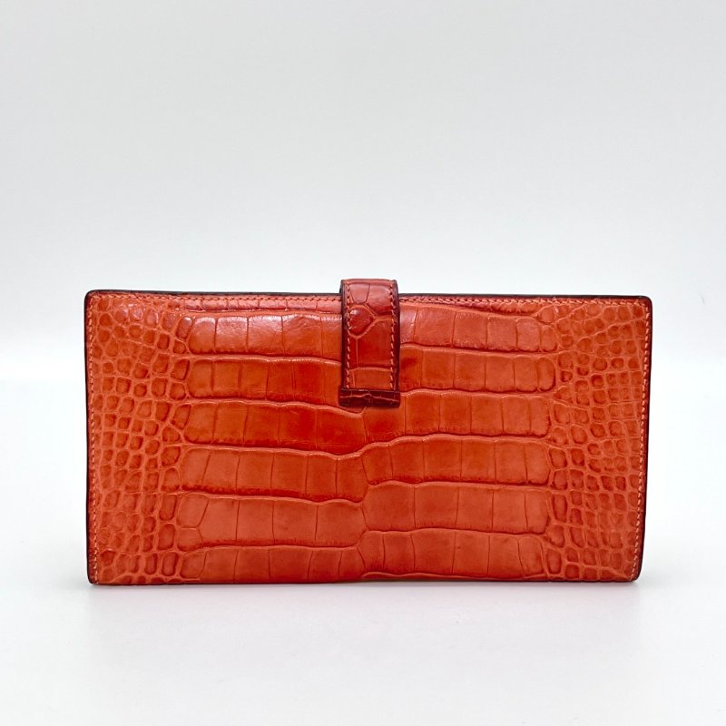 HERMES bearn摺疊開合鱷魚皮錢包 17.5*9*1 98新配件盒子-3