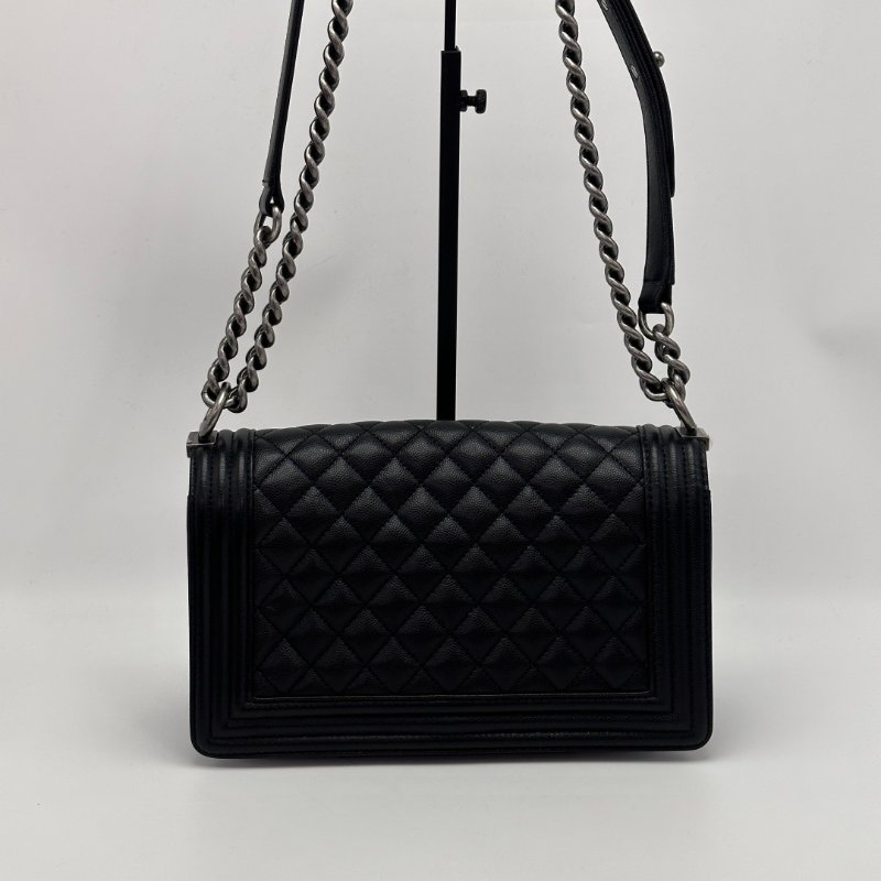 CHANEL 黑銀荔枝紋Leboy中號肩背斜背鏈條包 25*14*7 98新配件塵袋-5