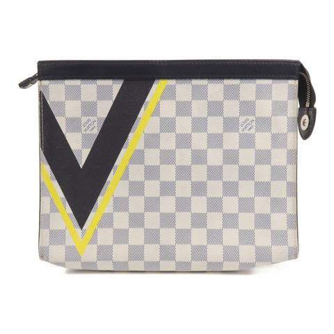 LOUIS VUITTON Damier Azur Pochette Voyage Clutch銀扣手拿包
