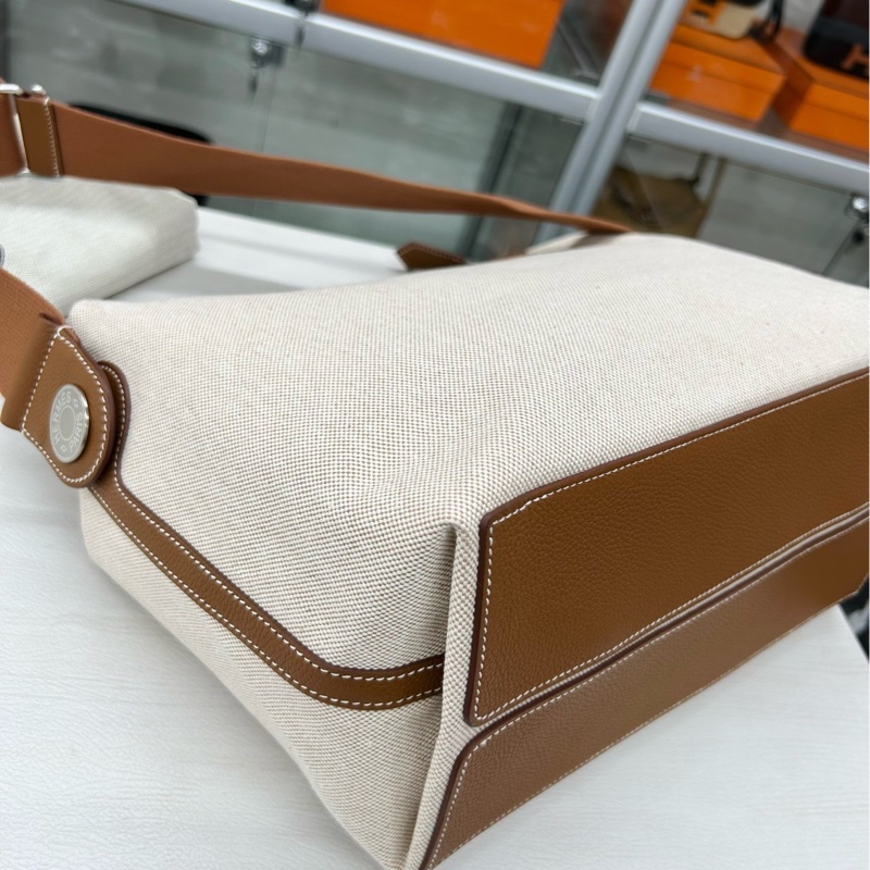 Hermes R.M.S 12H金棕帆布單肩斜挎包，W刻，尺寸約30*28*15，肩帶約長78-111，-4