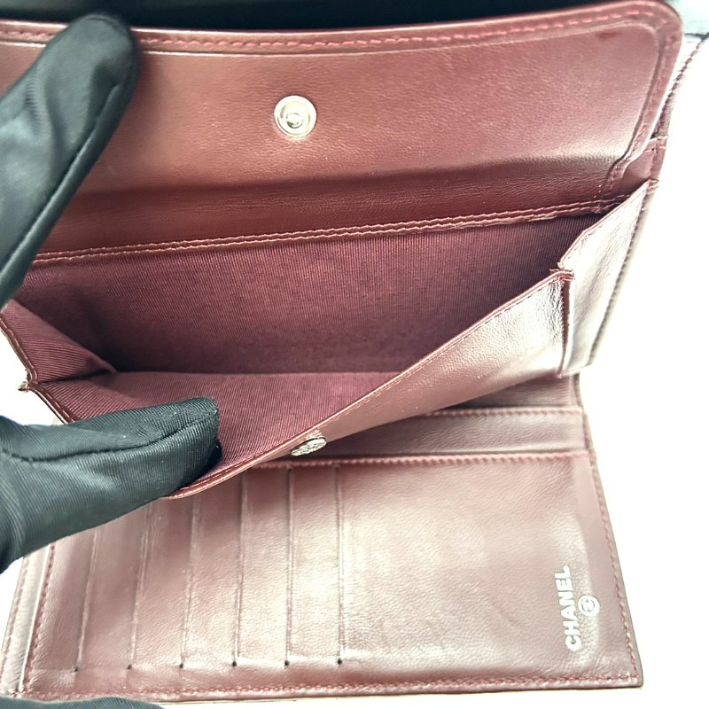 CHANEL 黑銀格紋羊皮cf長款錢包 18*10.5*2 98新配件塵袋-3