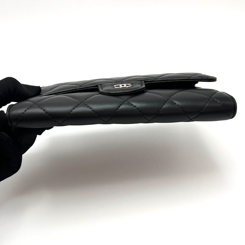 CHANEL 黑銀格紋羊皮cf長款錢包 18*10.5*2 98新配件塵袋-4