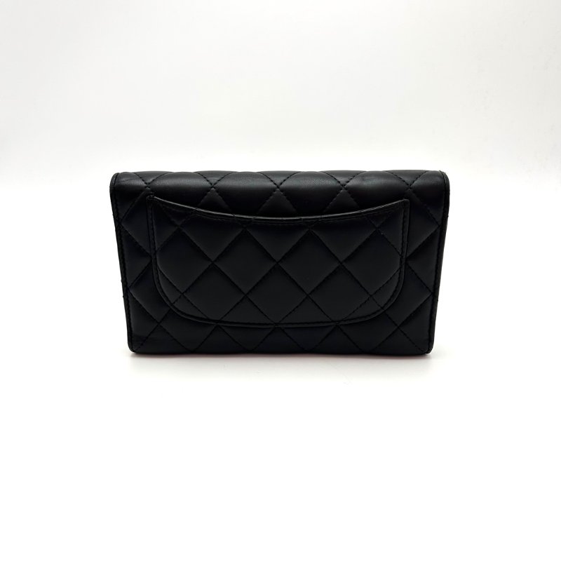CHANEL 黑銀格紋羊皮cf長款錢包 18*10.5*2 98新配件塵袋-5