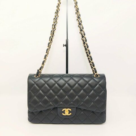 CHANEL CF黑金羊皮jumbo肩背斜背包30*20*9 98新配件塵袋