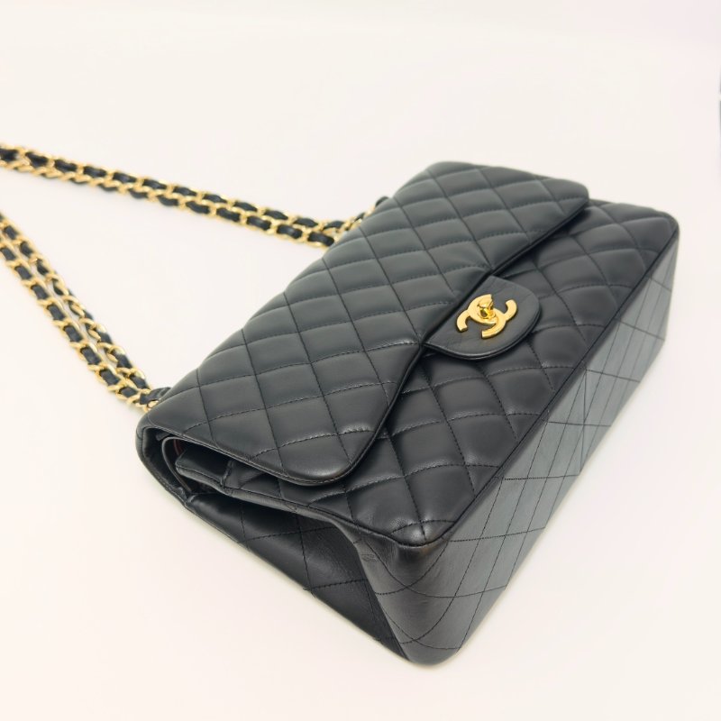 CHANEL CF黑金羊皮jumbo肩背斜背包30*20*9 98新配件塵袋-1