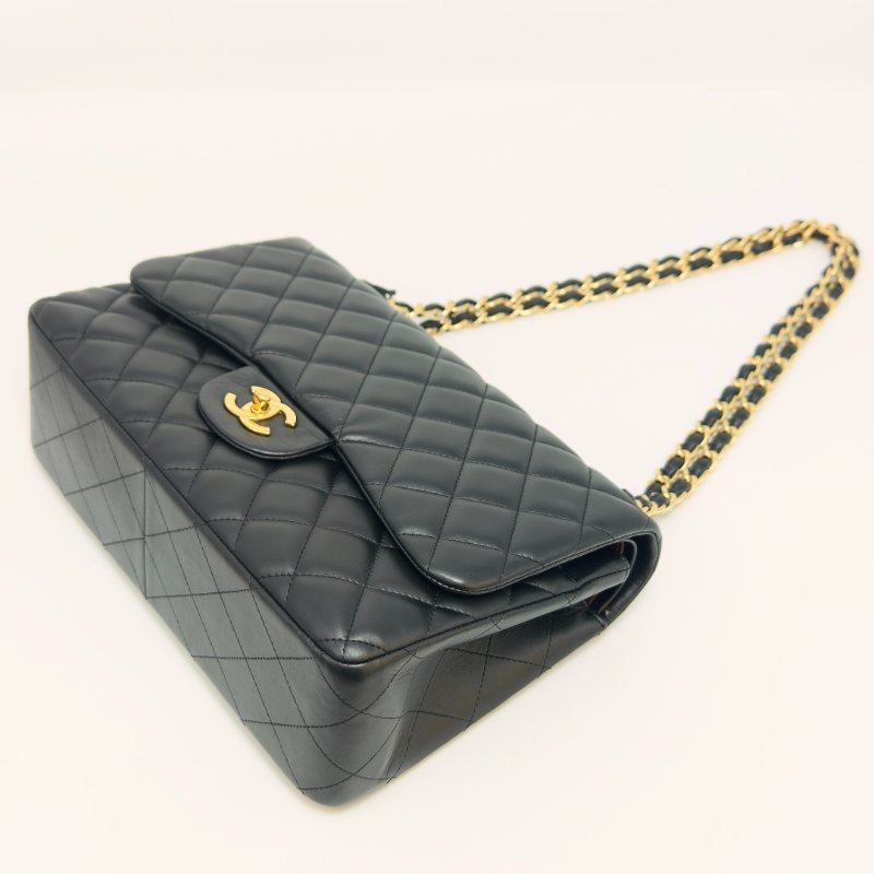 CHANEL CF黑金羊皮jumbo肩背斜背包30*20*9 98新配件塵袋-2