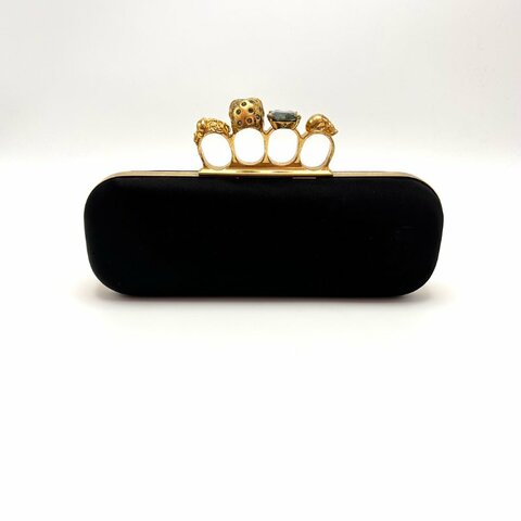 ALEXANDER MCQUEEN 綢面四指水晶扣手包 23*8*5 98新