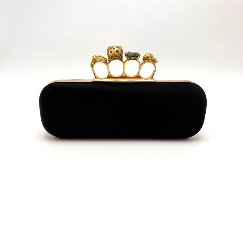 ALEXANDER MCQUEEN 綢面四指水晶扣手包 23*8*5 98新-0