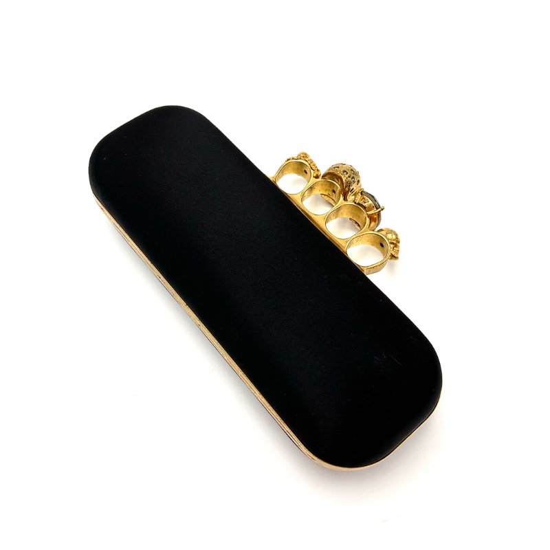 ALEXANDER MCQUEEN 綢面四指水晶扣手包 23*8*5 98新-4