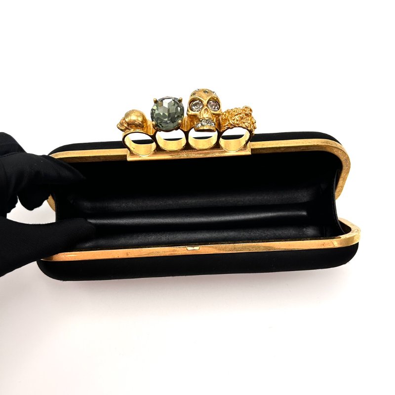 ALEXANDER MCQUEEN 綢面四指水晶扣手包 23*8*5 98新-5
