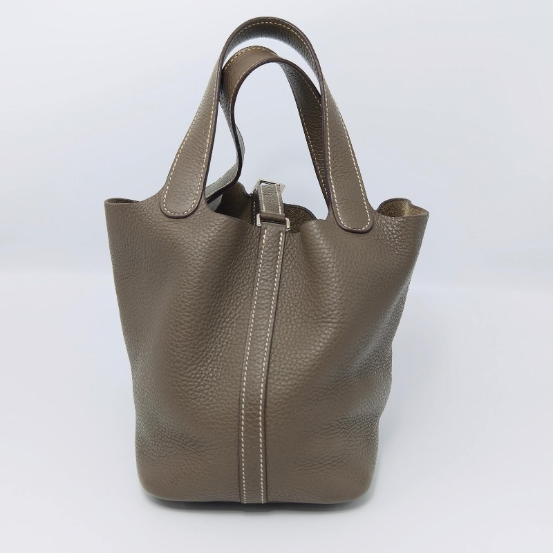 HERMES 大象灰銀扣菜籃子18手提袋 18*18*13 98新配件塵袋-5