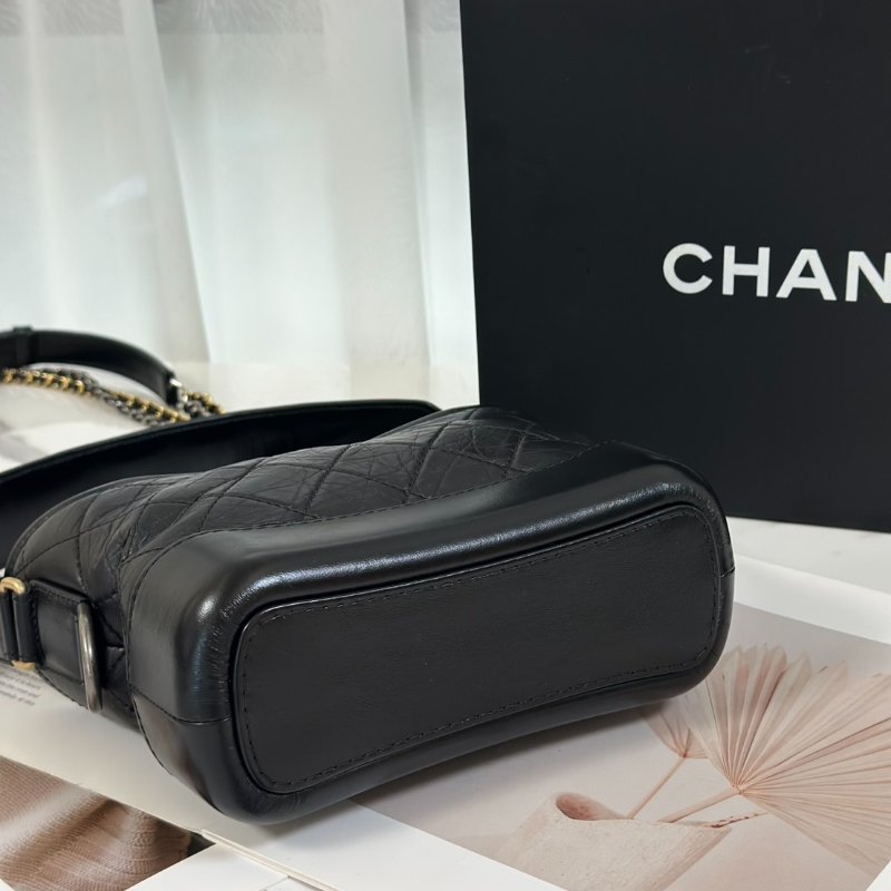 CHANEL 皮穿鍊字母提把雙鍊條流浪包 - 小號黑29開-4