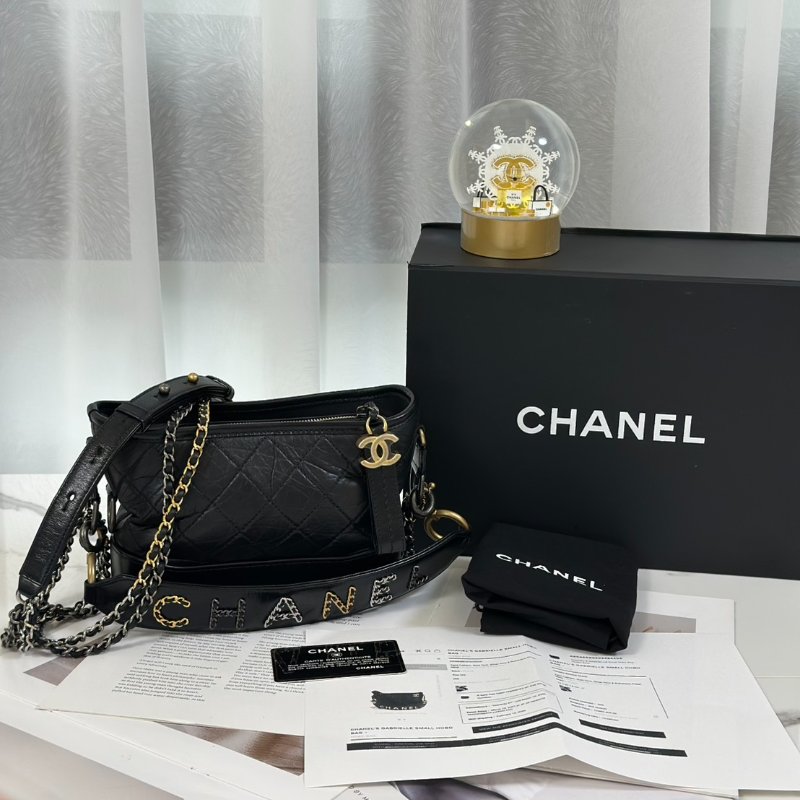 CHANEL 皮穿鍊字母提把雙鍊條流浪包 - 小號黑29開-7