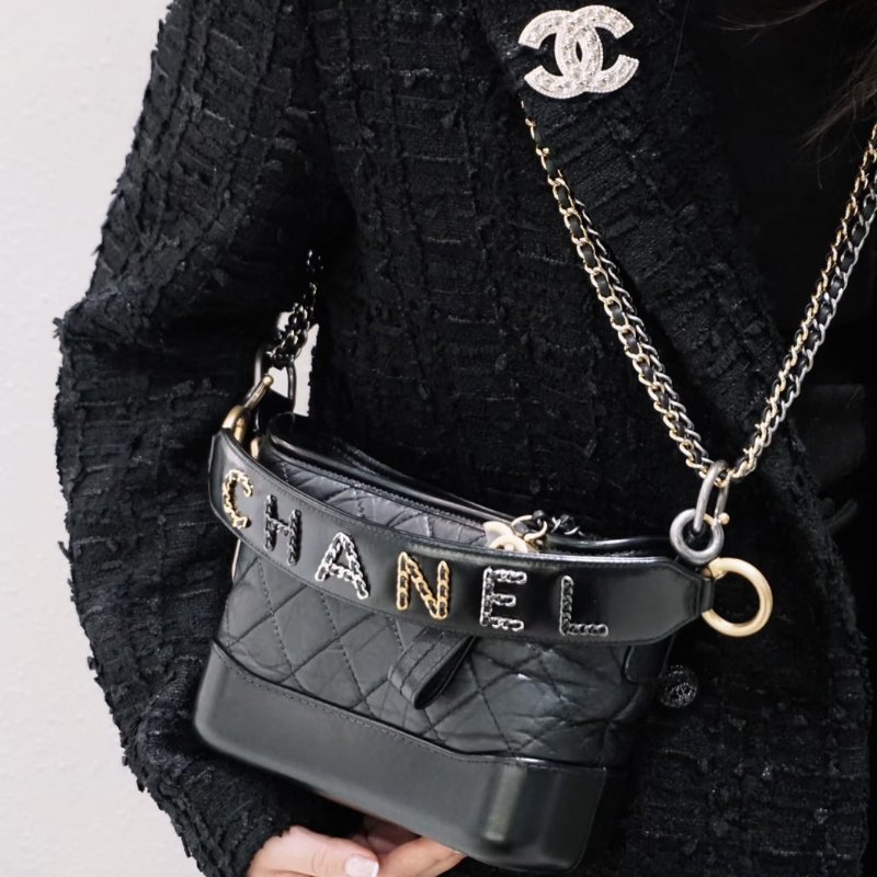 CHANEL 皮穿鍊字母提把雙鍊條流浪包 - 小號黑29開-9
