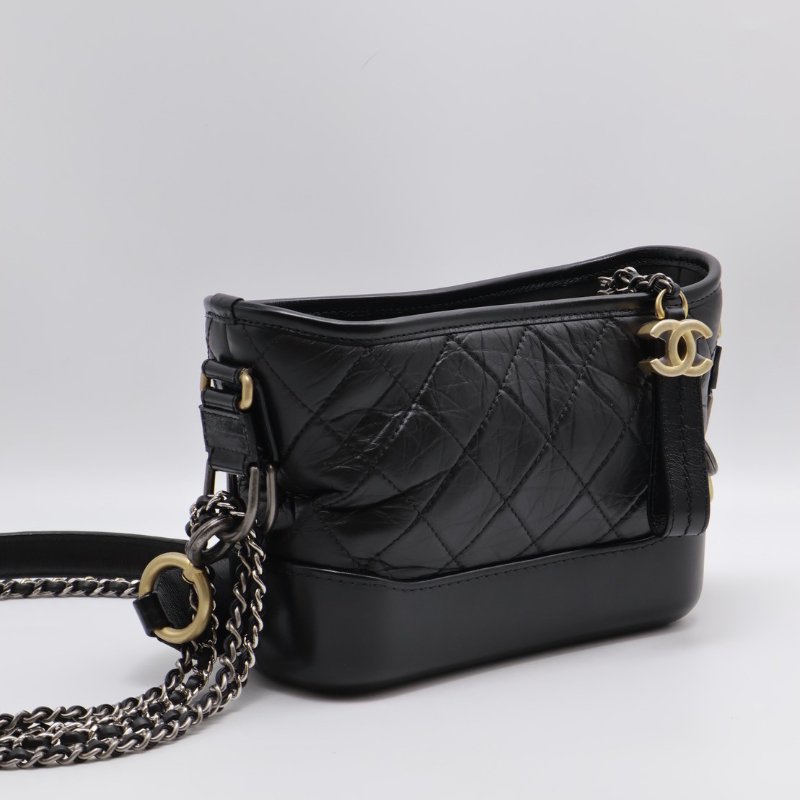 CHANEL 皮穿鍊字母提把雙鍊條流浪包 - 小號黑29開-7