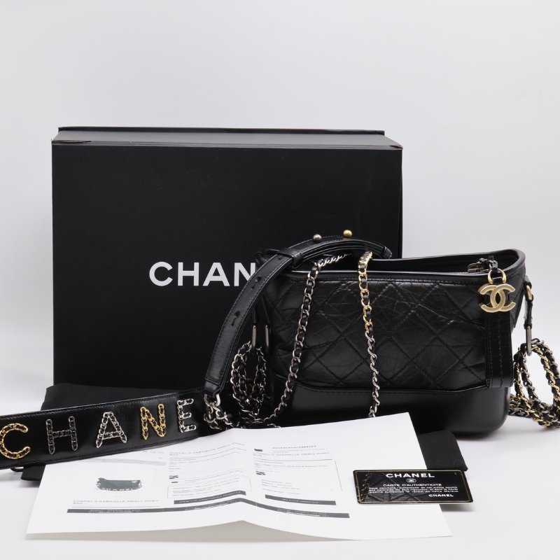 CHANEL 皮穿鍊字母提把雙鍊條流浪包 - 小號黑29開-9