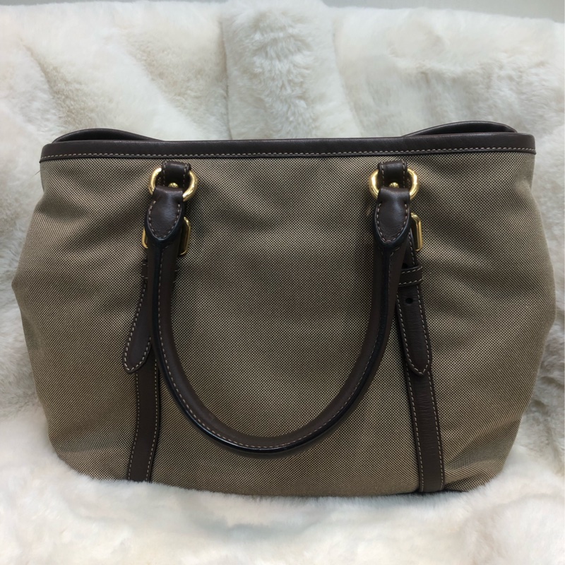 Prada 刺繡提花布配牛皮手提Tote R1331-2