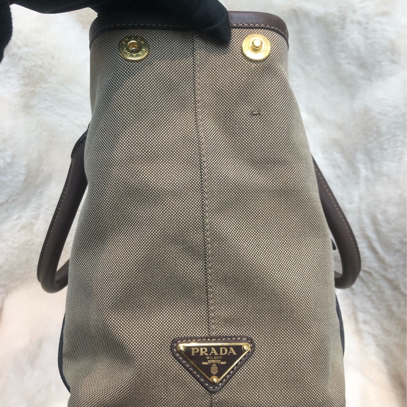 Prada 刺繡提花布配牛皮手提Tote R1331-3