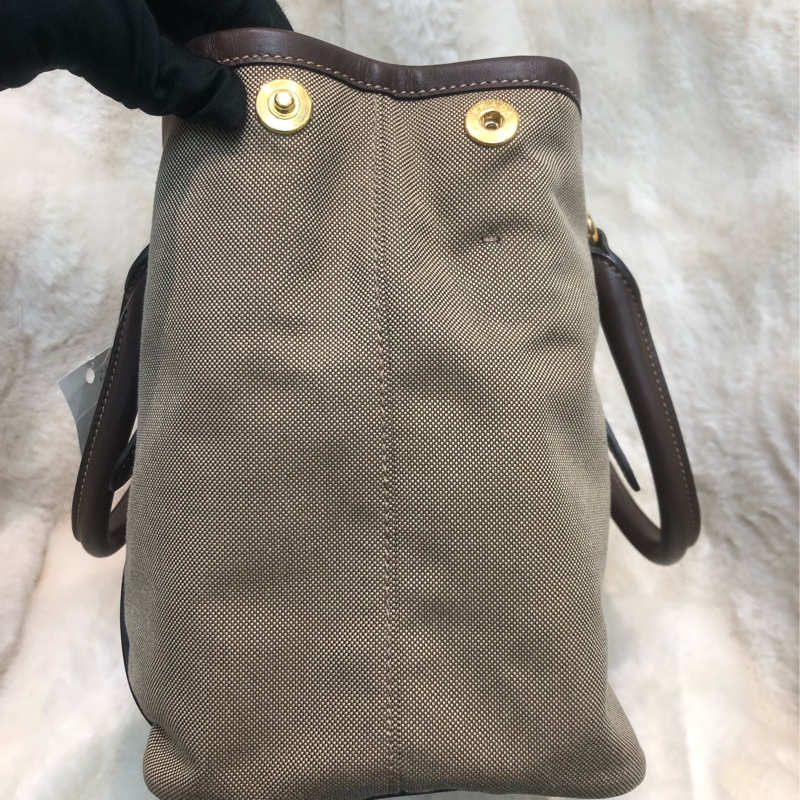 Prada 刺繡提花布配牛皮手提Tote R1331-4