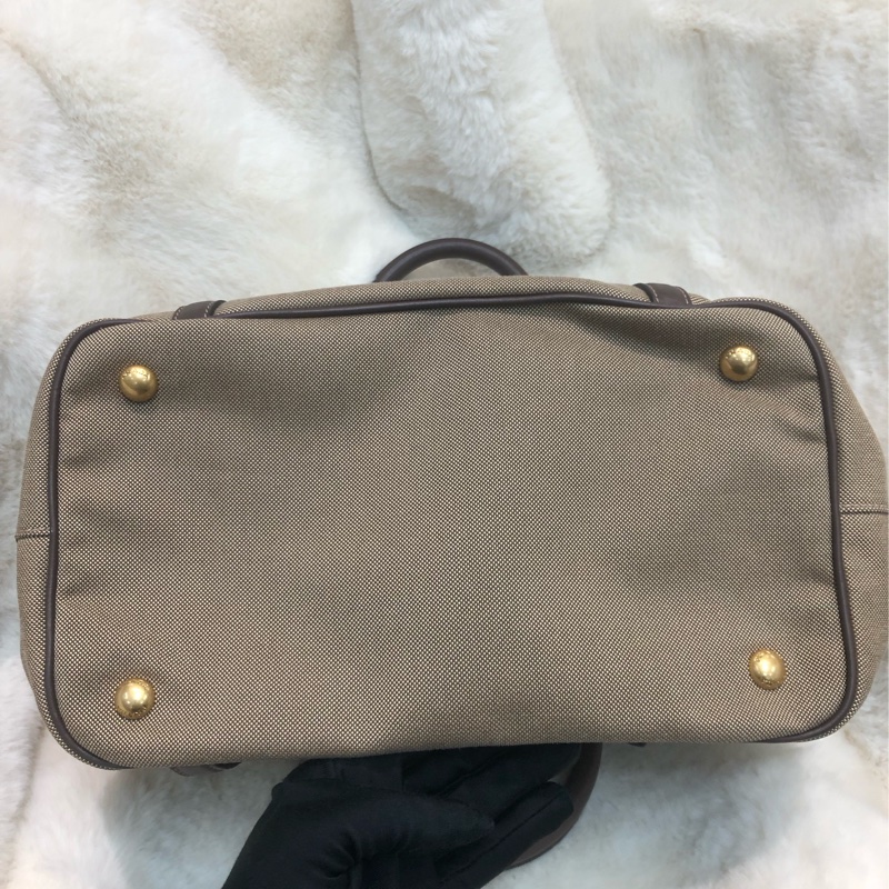 Prada 刺繡提花布配牛皮手提Tote R1331-5