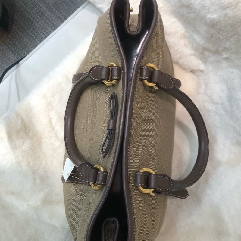 Prada 刺繡提花布配牛皮手提Tote R1331-6