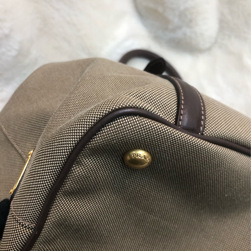 Prada 刺繡提花布配牛皮手提Tote R1331-11