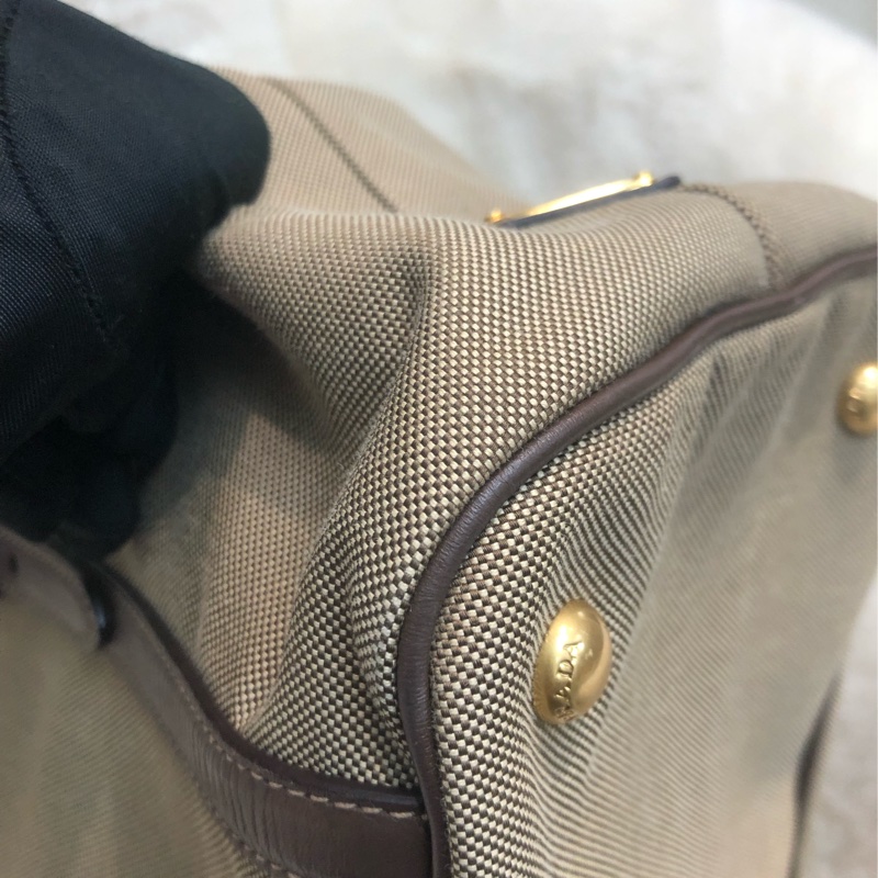 Prada 刺繡提花布配牛皮手提Tote R1331-12