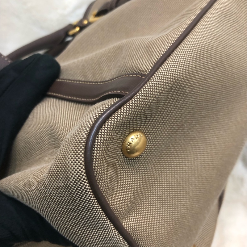 Prada 刺繡提花布配牛皮手提Tote R1331-13