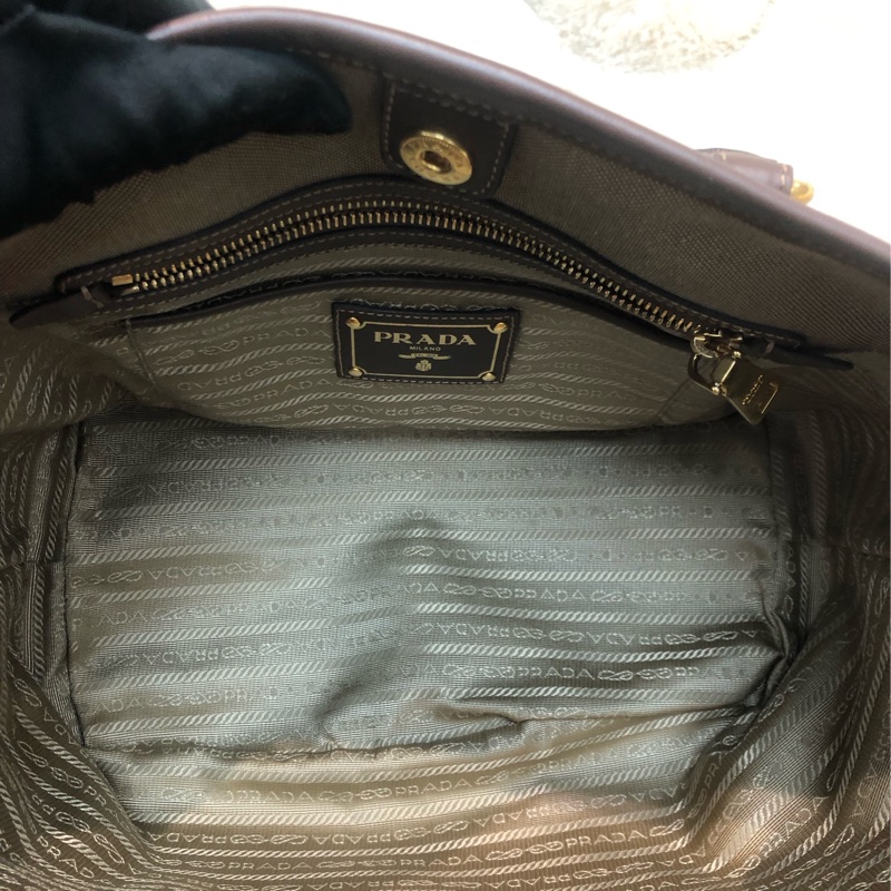 Prada 刺繡提花布配牛皮手提Tote R1331-17