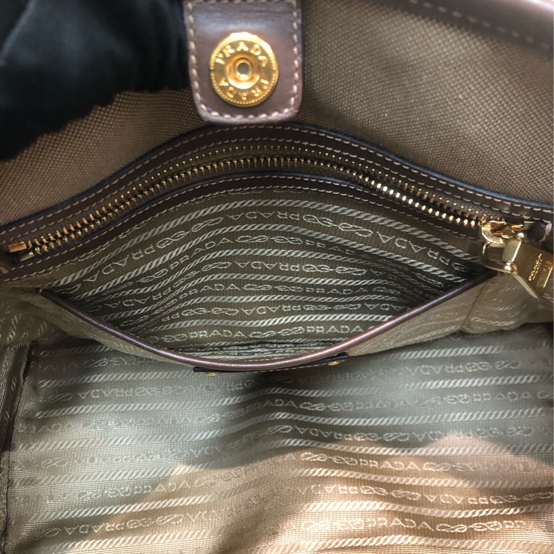 Prada 刺繡提花布配牛皮手提Tote R1331-18