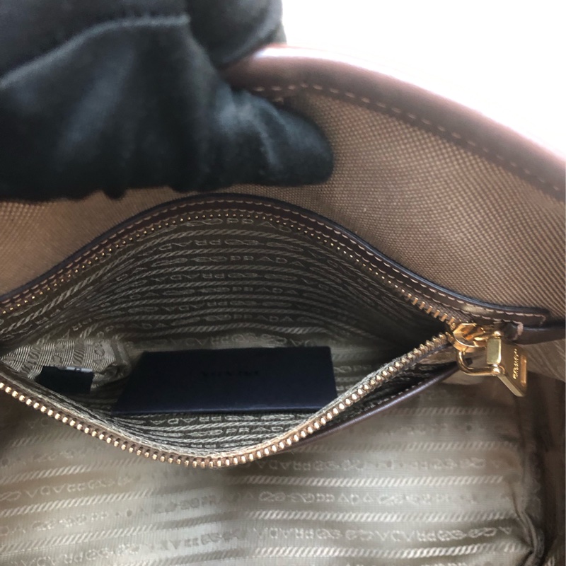 Prada 刺繡提花布配牛皮手提Tote R1331-19