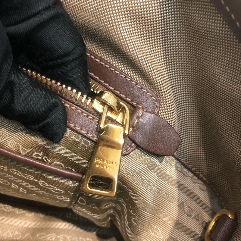 Prada 刺繡提花布配牛皮手提Tote R1331-20