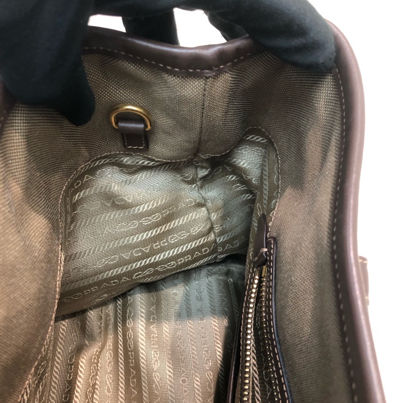 Prada 刺繡提花布配牛皮手提Tote R1331-21