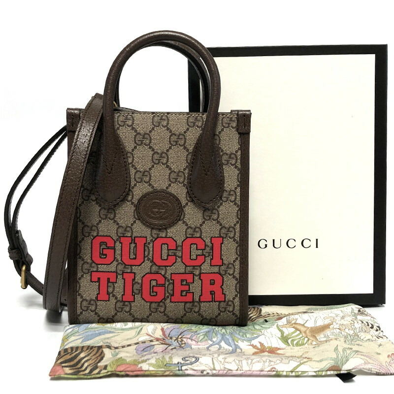 GUCCI Tiger GG迷你手提包 671623 棕色-10