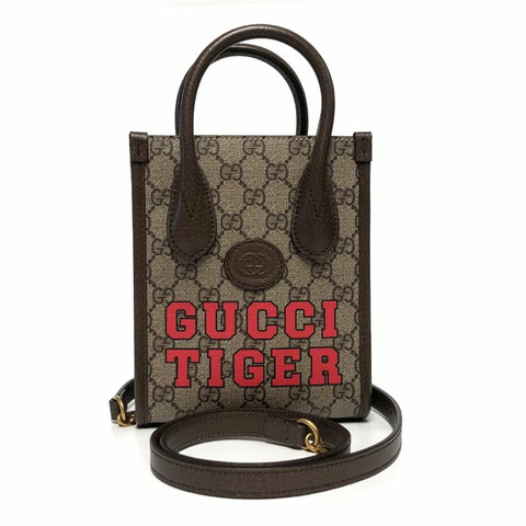 GUCCI Tiger GG迷你手提包 671623 棕色