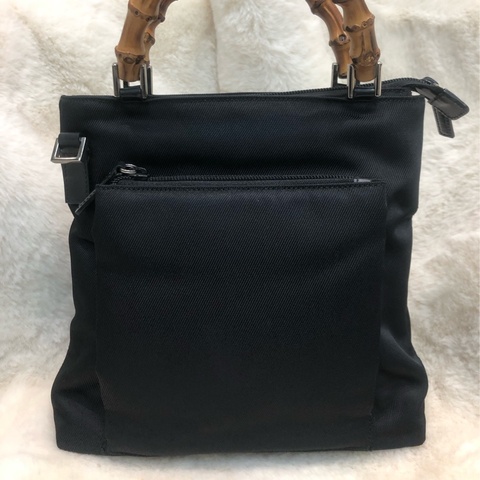 Gucci Bamboo黑色布手提袋 X437